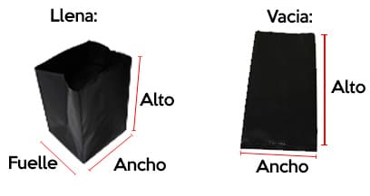 Medidas bolsa 15x15 bolsa para cultivo 15 x 15 centimetros llena y vacia