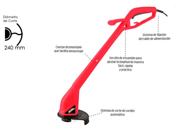 Cortadora de césped, máquina desbrozadora, recortadora de maleza, podadora eléctrica, desbrozadora alámbrica, cortadora de pasto, herramienta de jardinería, máquina para césped, podadora de jardín, cortadora de hierba, desbrozadora de jardín, recortadora eléctrica, herramienta de corte, máquina de podar, herramienta para maleza.