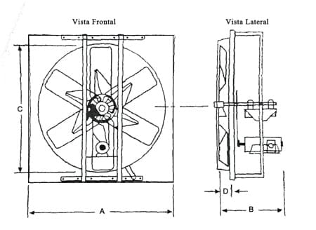 Medidas del Extractor e Inyector de Aire Axial 24'' para Invernadero e Industria | 1/2 HP 
