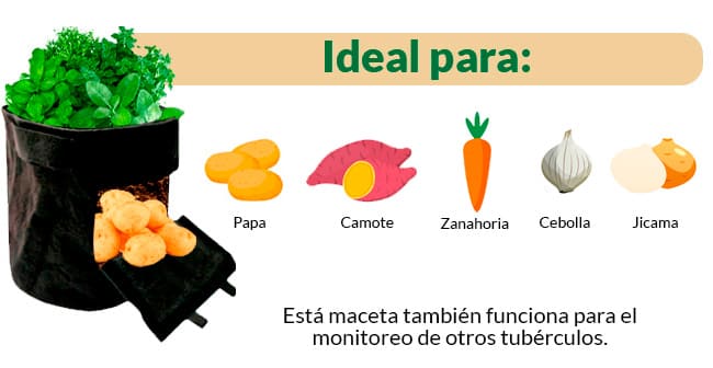 Maceta hidropónica para papa Bolsa para tubérculos Potato Grow Bag Maceta de geotextil para tubérculos Maceta para cultivo de papa Maceta flexible 21.2 litros Bolsa para cultivo subterráneo Maceta para hidroponía Bolsa de geotextil con ventana Maceta de drenaje poroso Maceta para cultivo de raíces Bolsa para cultivo en tierra Maceta con aditivos UV Maceta para producción de papa
