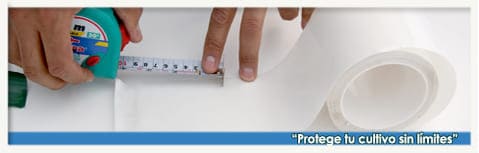 medición de cinta polipatch polipach para parchado parchar reparar reparación pegado rasgaduras roturas agujeros cortes daños en el plástico hule película de invernadero polypatch polypach polypatch