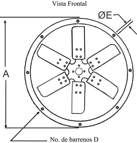 Ventilador Axial para Invernaderos 16'' | 1/2 HP Monofásico medida frontal vista frontal