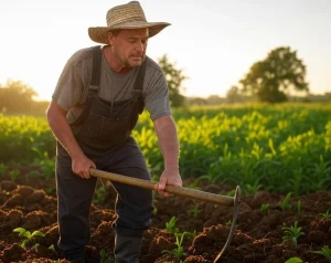 cultivo de limón en suelo, arado de la tierra