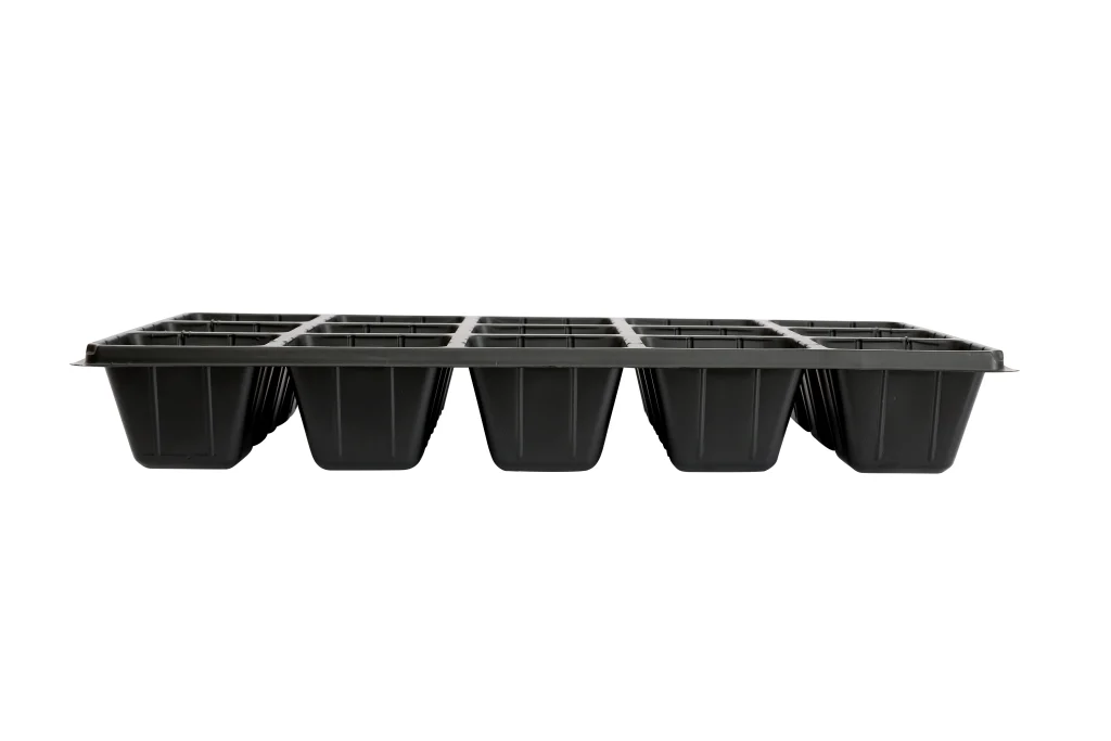 Charola de germinación de 15 cavidades cuadradas vista lateral